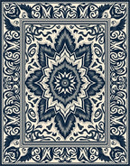 Elaborate Scrollwork Medallion Design Rug