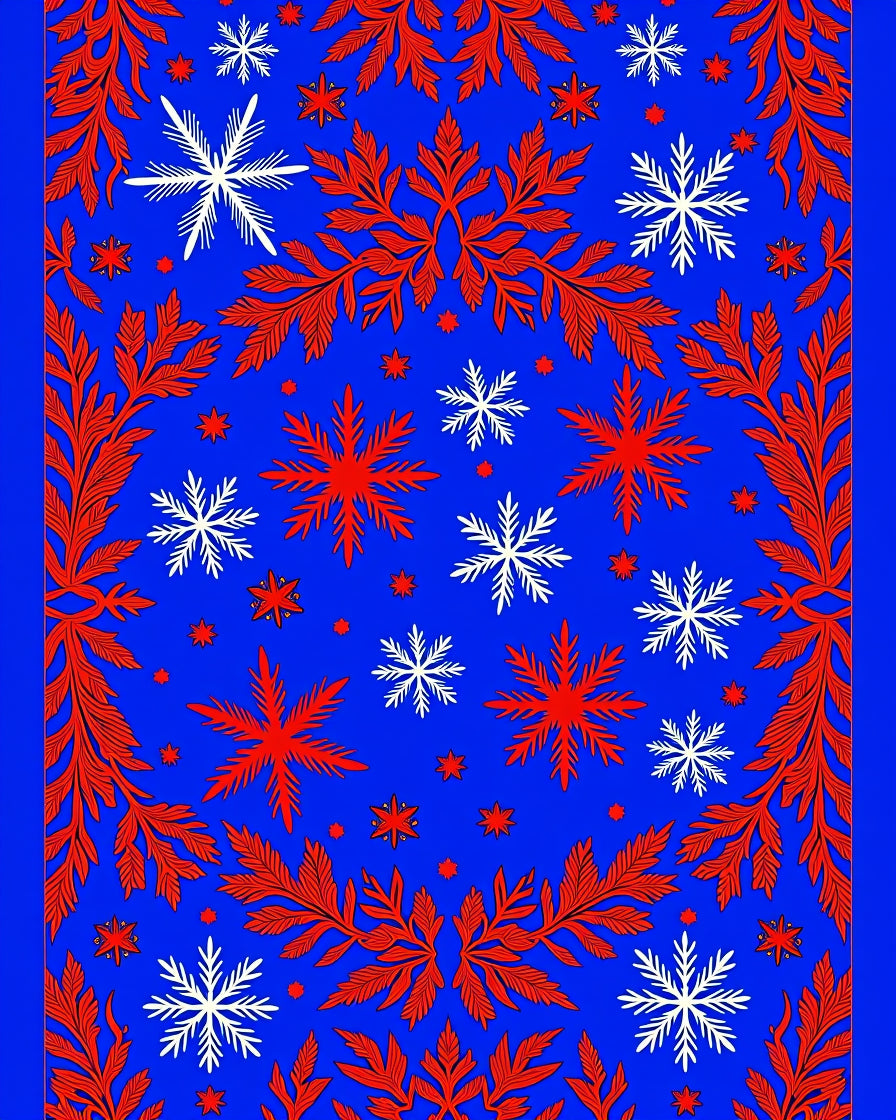 Crimson White Snowflake Blue Field Rug