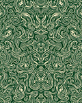 Intricate Swirling Emerald and Cream Pattern Rug