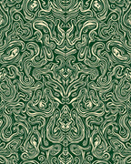 Intricate Swirling Emerald and Cream Pattern Rug