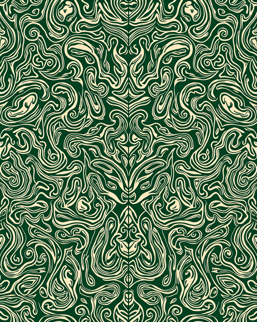 Intricate Swirling Emerald and Cream Pattern Rug