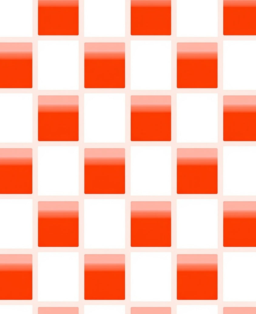 Orange White Checkerboard Glossy Pattern Rug