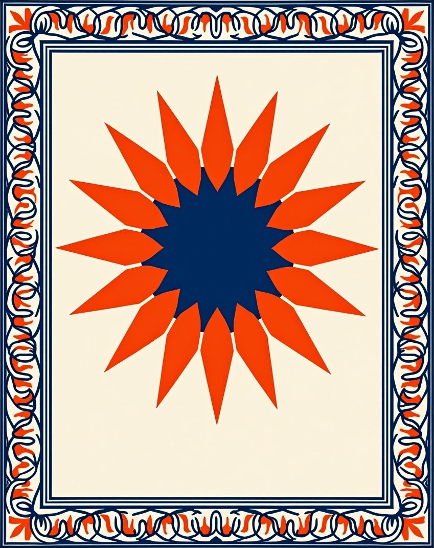 Bold Sunburst Ornate Border Design Rug