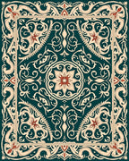 Ornate Floral Swirl Border Design Rug