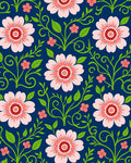 Floral Swirl Pattern Pink Flowers Rug