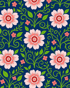 Floral Swirl Pattern Pink Flowers Rug