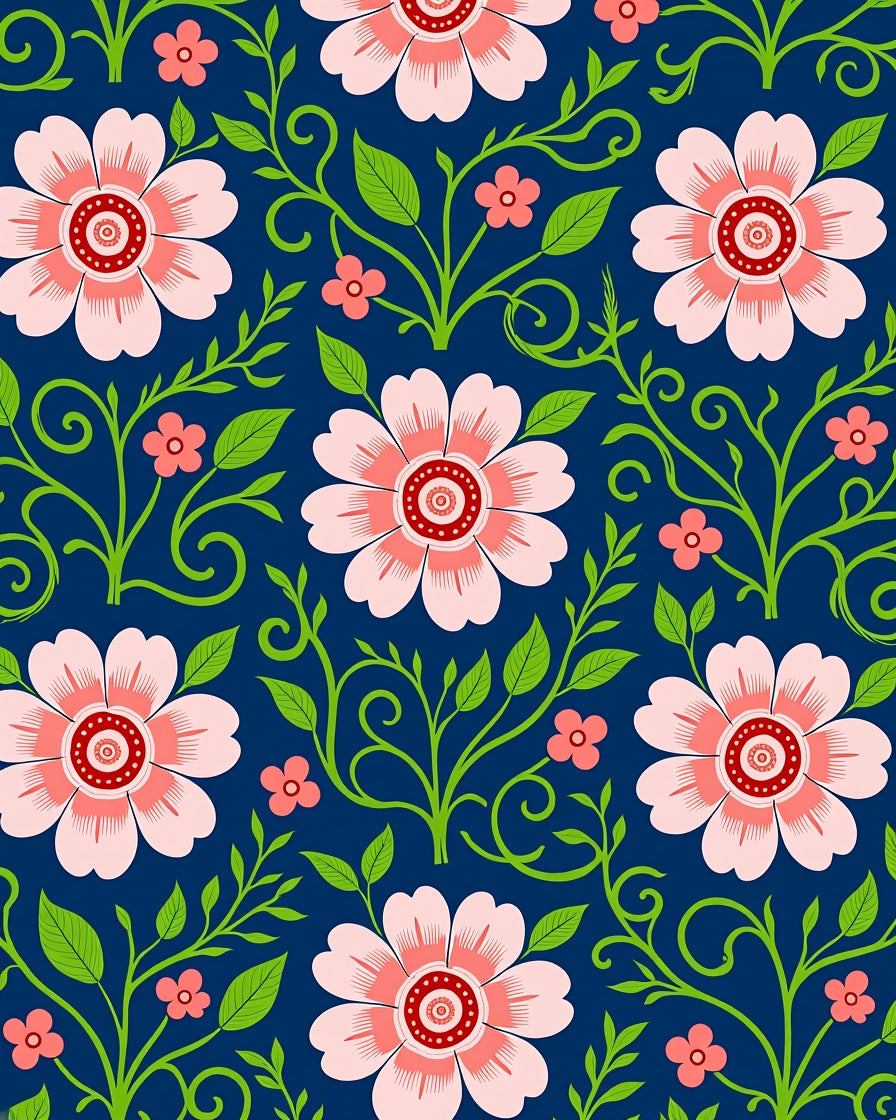 Floral Swirl Pattern Pink Flowers Rug