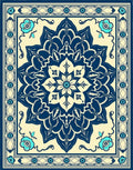 Navy Blue Floral Mandala Pattern Rug