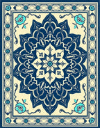 Navy Blue Floral Mandala Pattern Rug