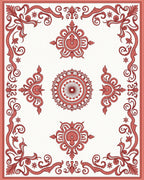 Elaborate Floral Scrollwork Red Design Rug