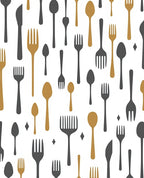 Gold Charcoal Flatware Scattered Whimsical Rug
