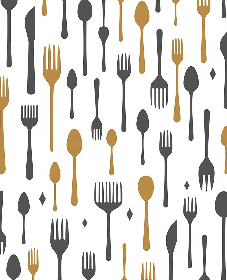 Gold Charcoal Flatware Scattered Whimsical Rug