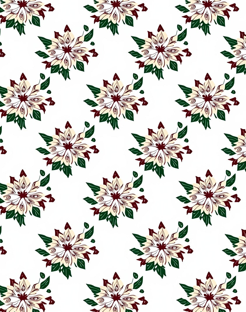 Cream Crimson Green Bloom Mandala Rug