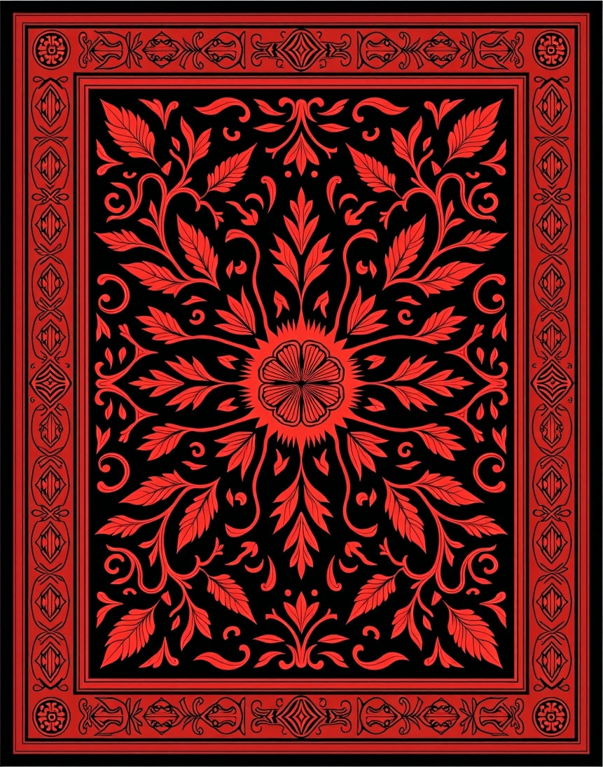 Classic Red Floral Vine Pattern Rug
