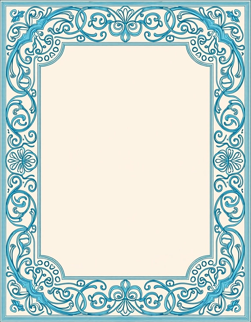 Classic Blue Scroll Frame Pattern Rug