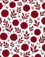 Deep Red Rose Leaf Pattern Rug