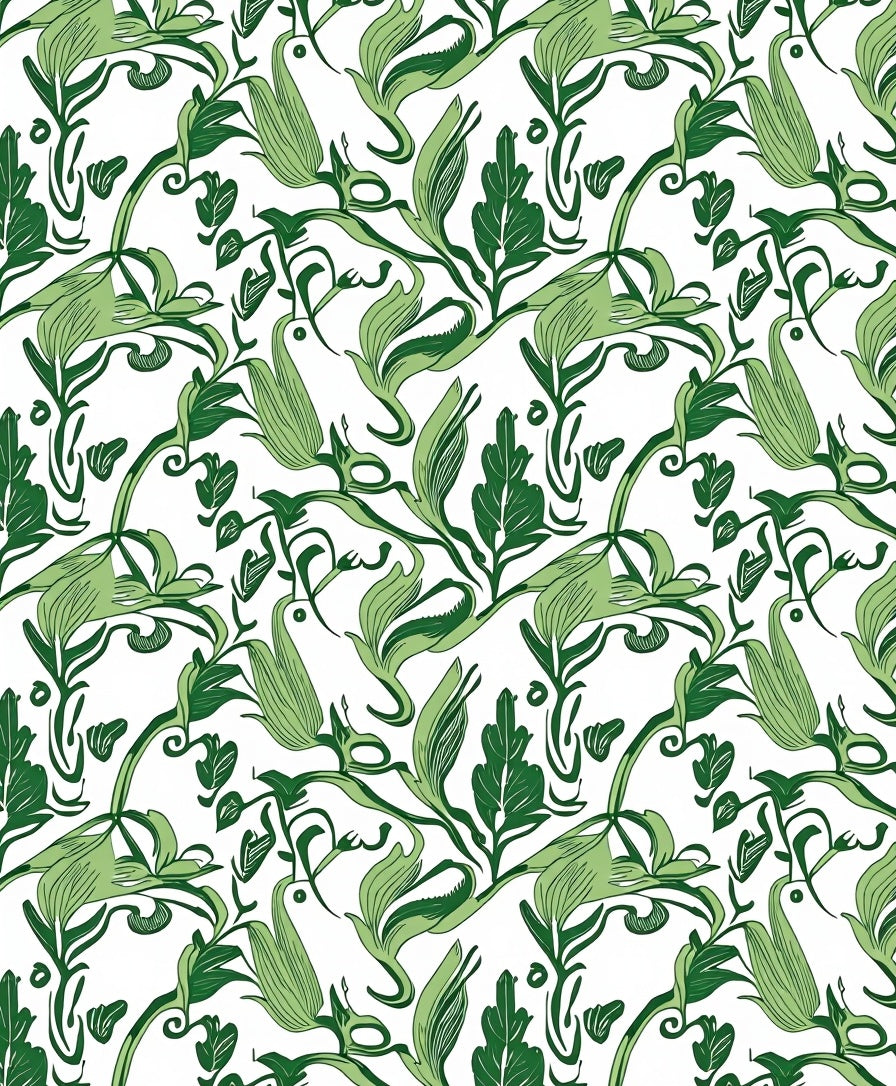 Art Nouveau Green Floral Vine Pattern Rug