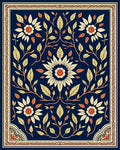 Deep Blue Floral Vine Medallion Rug