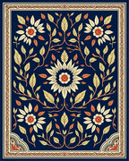 Deep Blue Floral Vine Medallion Rug