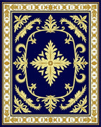 Regal Blue Gold Floral Scroll Rug