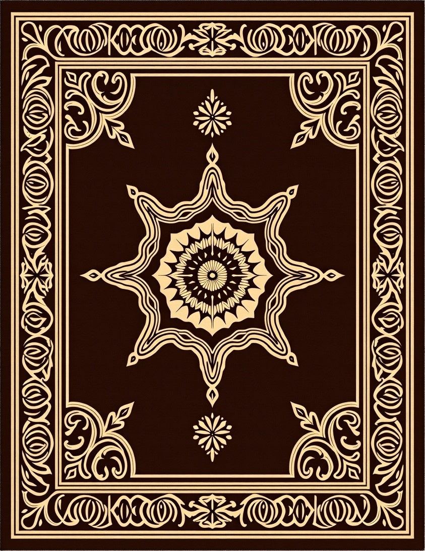 Elegant Medallion Scroll Border Design Rug