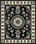Ornate Floral Symmetry Black Cream Rug