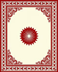 Crimson Starburst Scrollwork Frame Design Rug