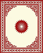 Crimson Starburst Scrollwork Frame Design Rug