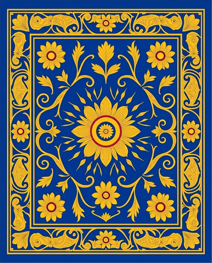 Vibrant Floral Patterned Blue Rug