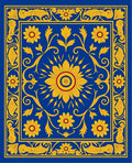 Vibrant Floral Patterned Blue Rug