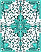 Intricate Teal Floral Scroll Design Rug