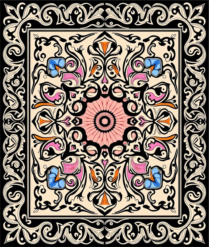 Ornate Floral Swirl Centerpiece Rug