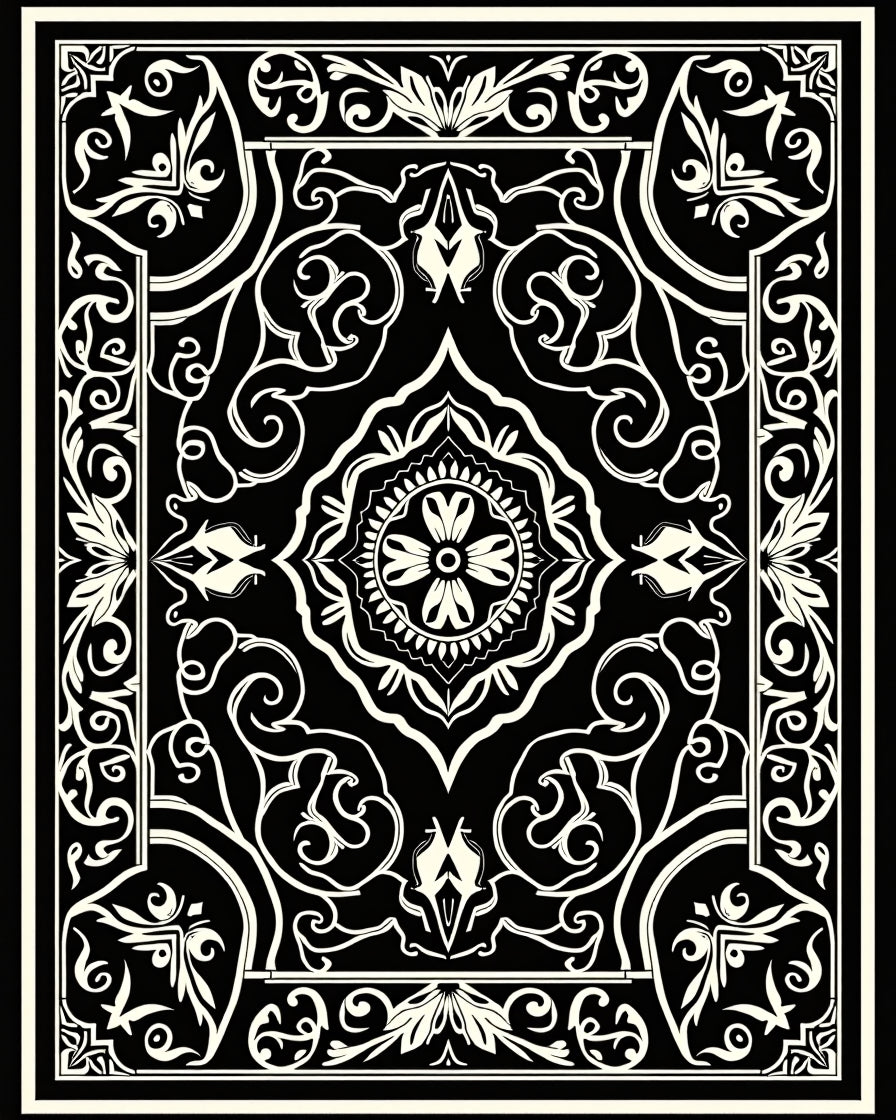 Black Ivory Ornate Floral Scroll Rug
