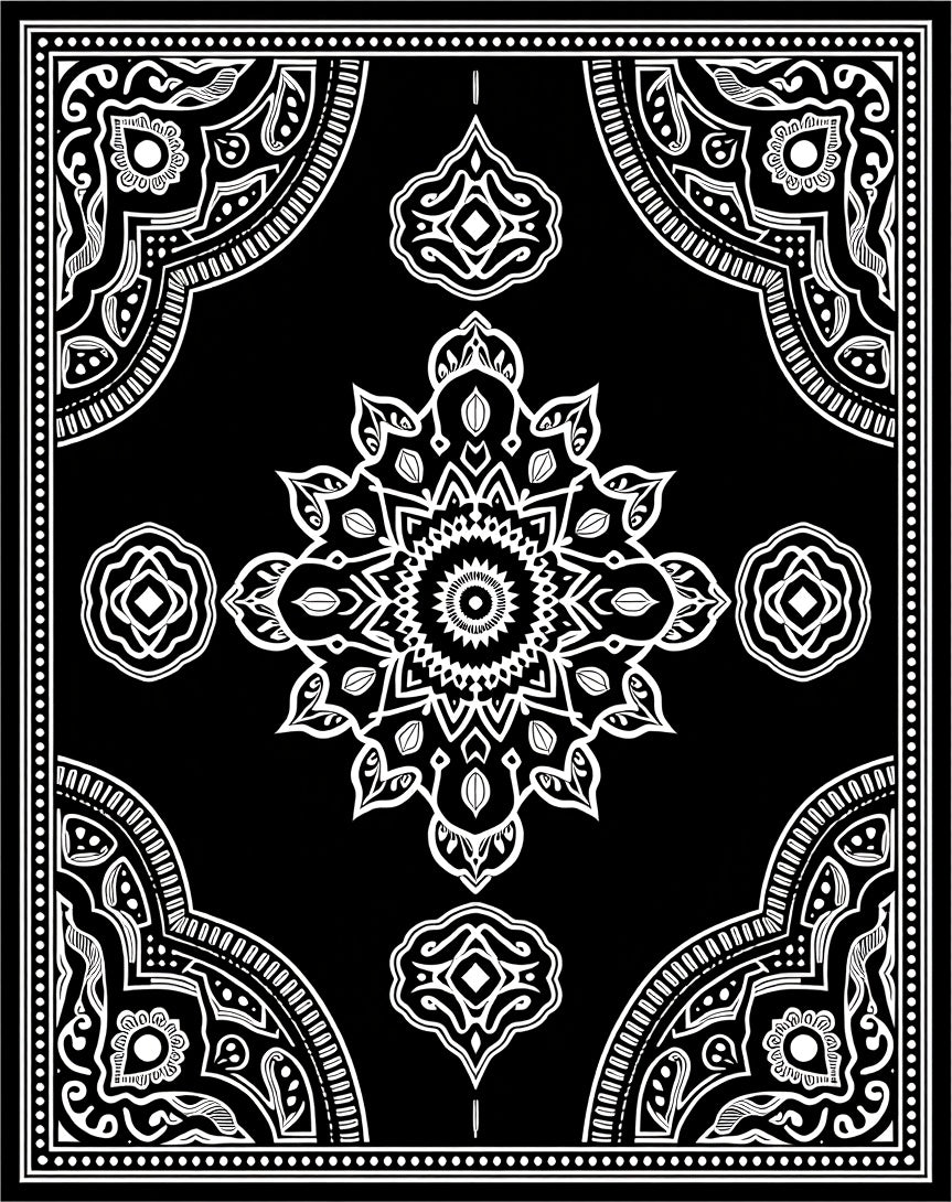 Ornate Mandala Design Contrast Rug