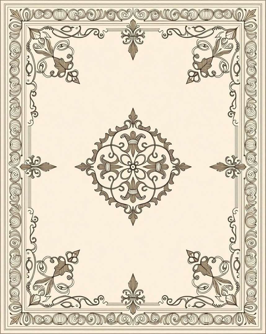 Ornate Scrollwork and Floral Medallion Design Rug