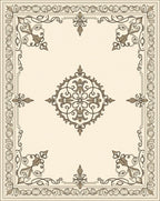Ornate Scrollwork and Floral Medallion Design Rug