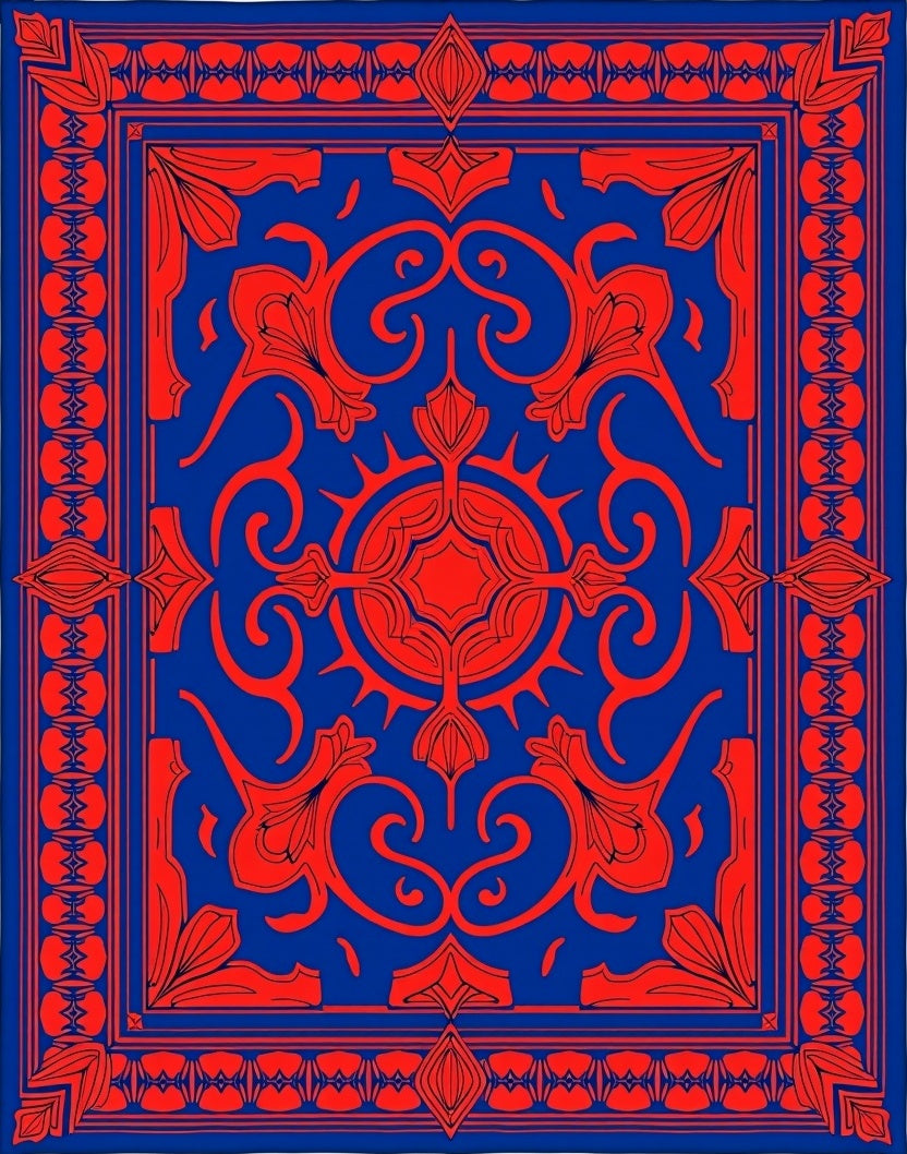 Royal Blue Red Ornamental Pattern Rug