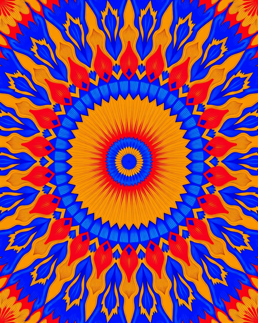 Vibrant Radial Floral Sunburst Design Rug