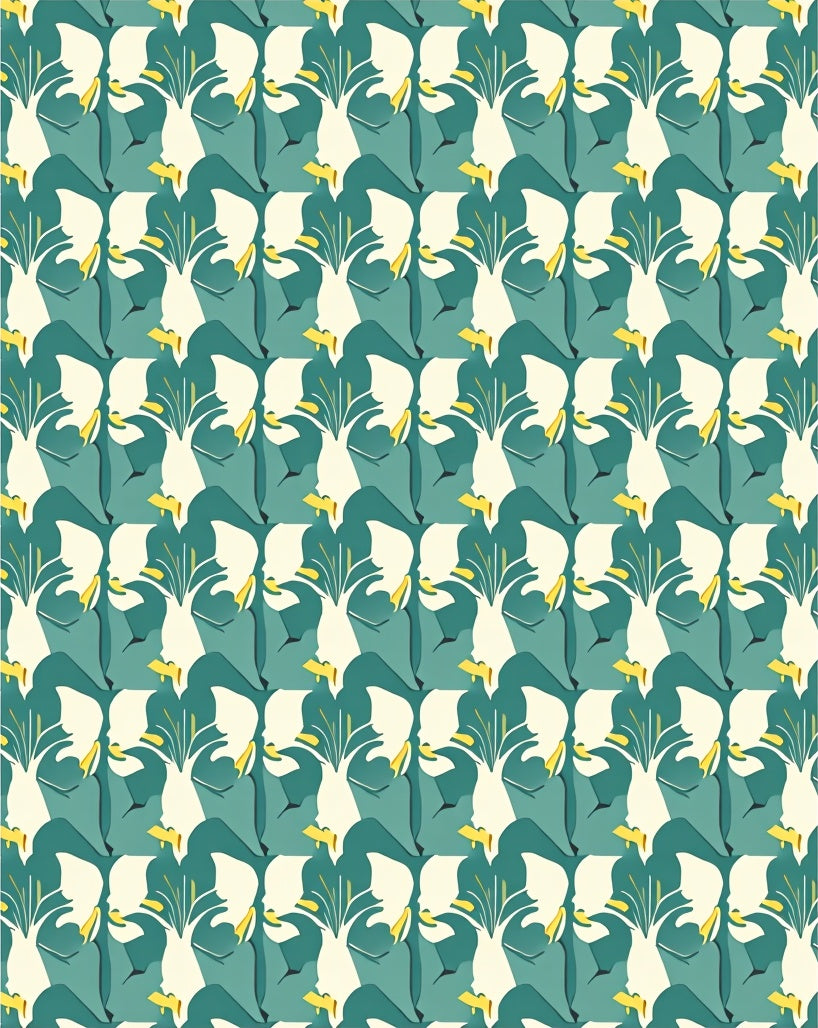Teal White Abstract Floral Composition Rug
