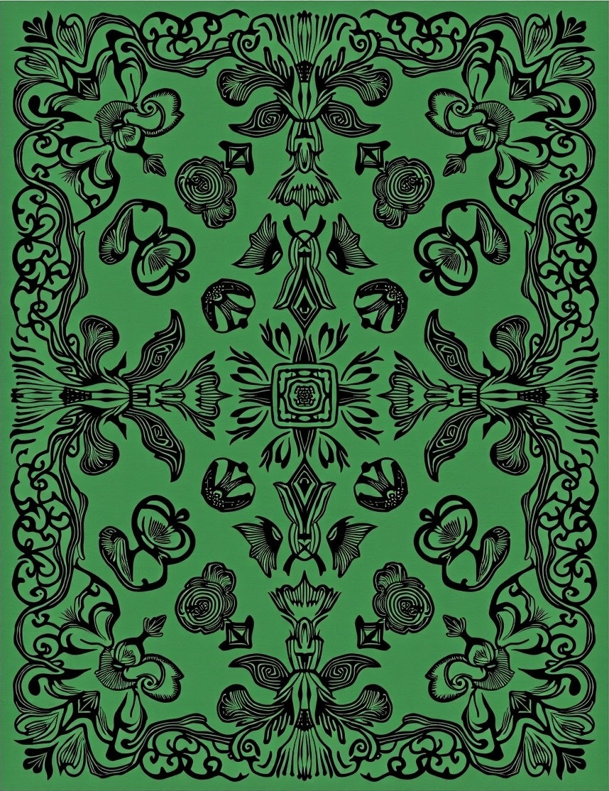 Ornate Emerald Floral Swirl Rug