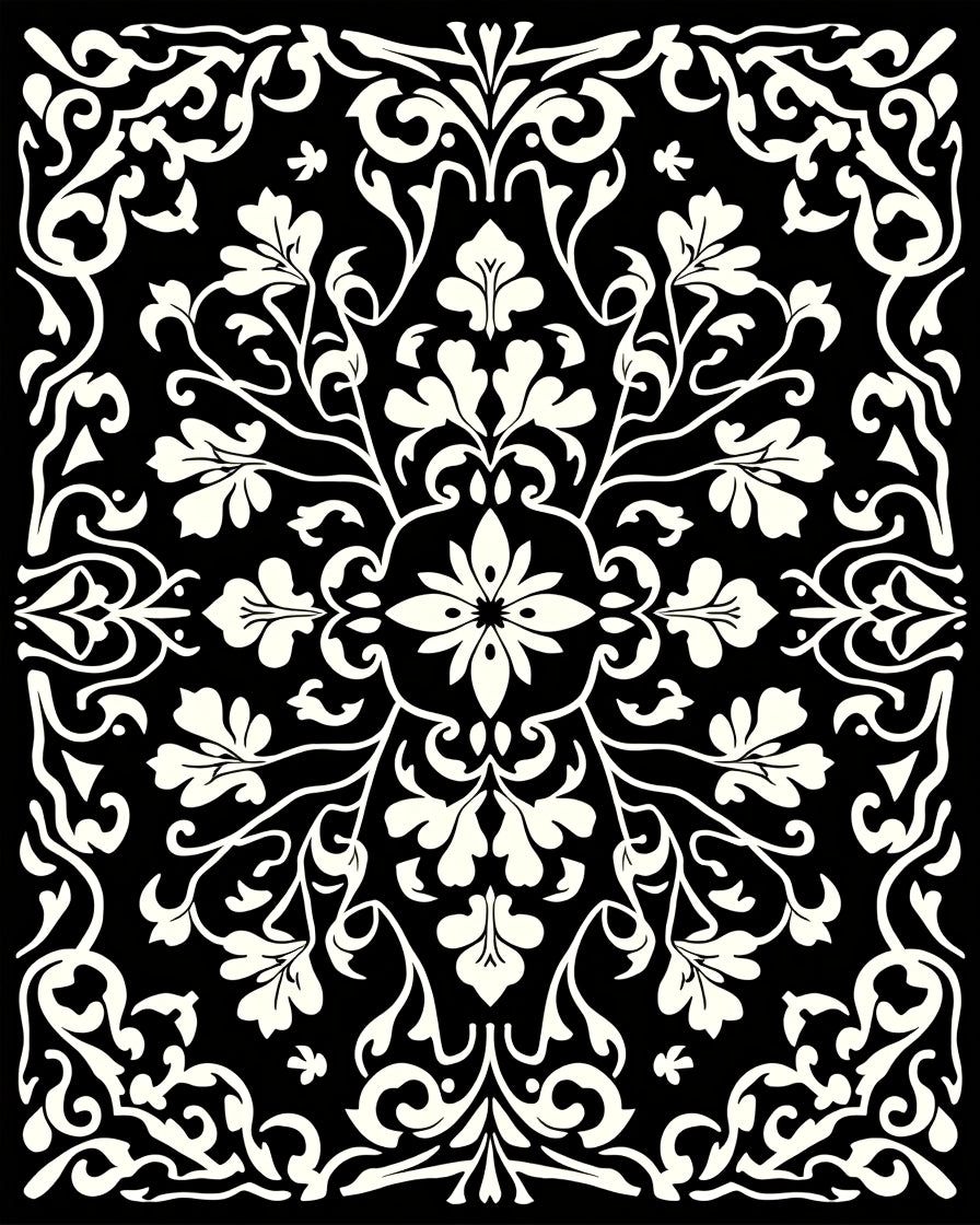 Intricate Floral Scrollwork Classic Pattern Rug
