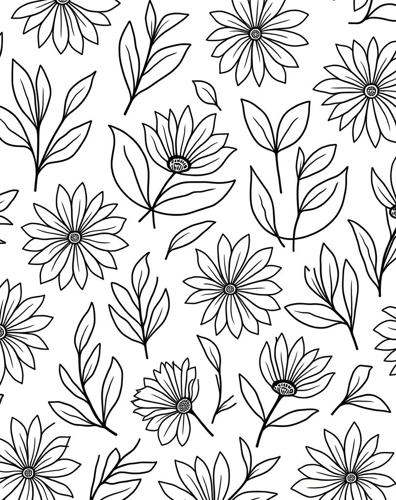 Floral Line Art Botanical Pattern Rug