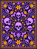 Skull Flower Floral Vine Design Rug