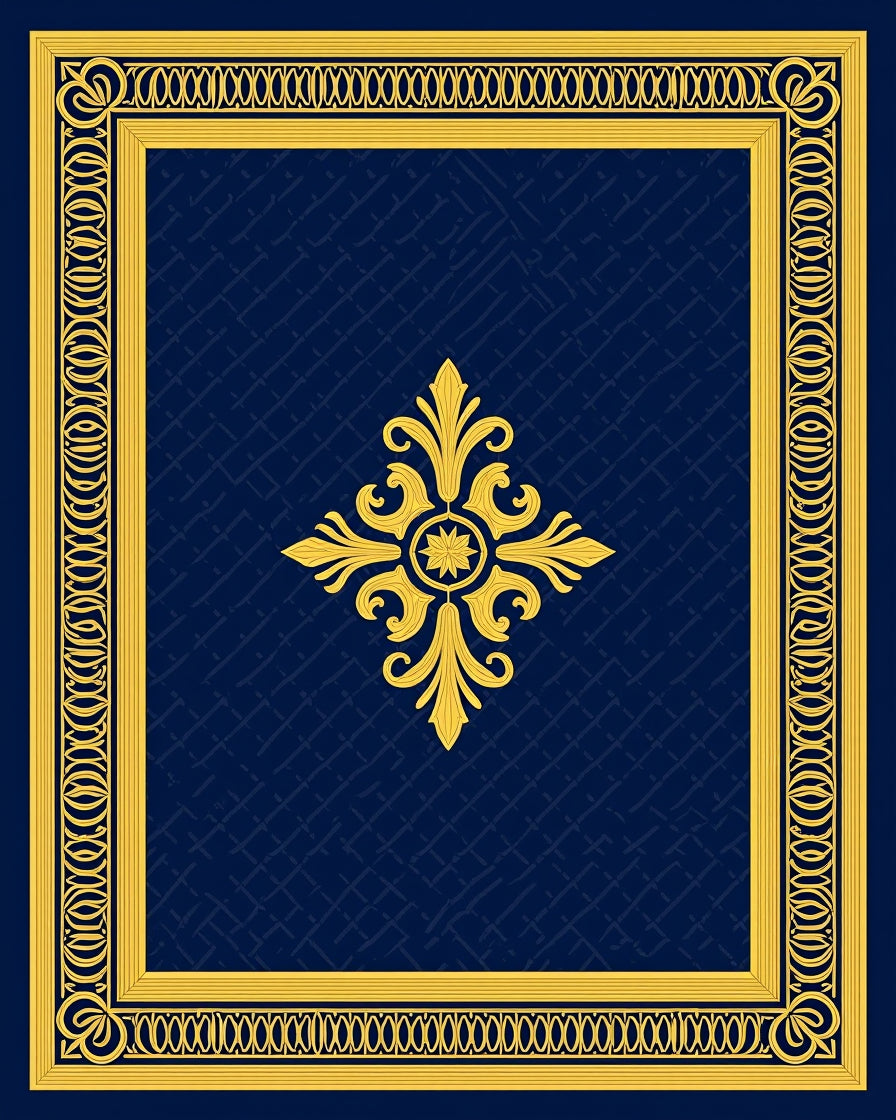 Classic Blue Gold Ornate Scroll Design Rug