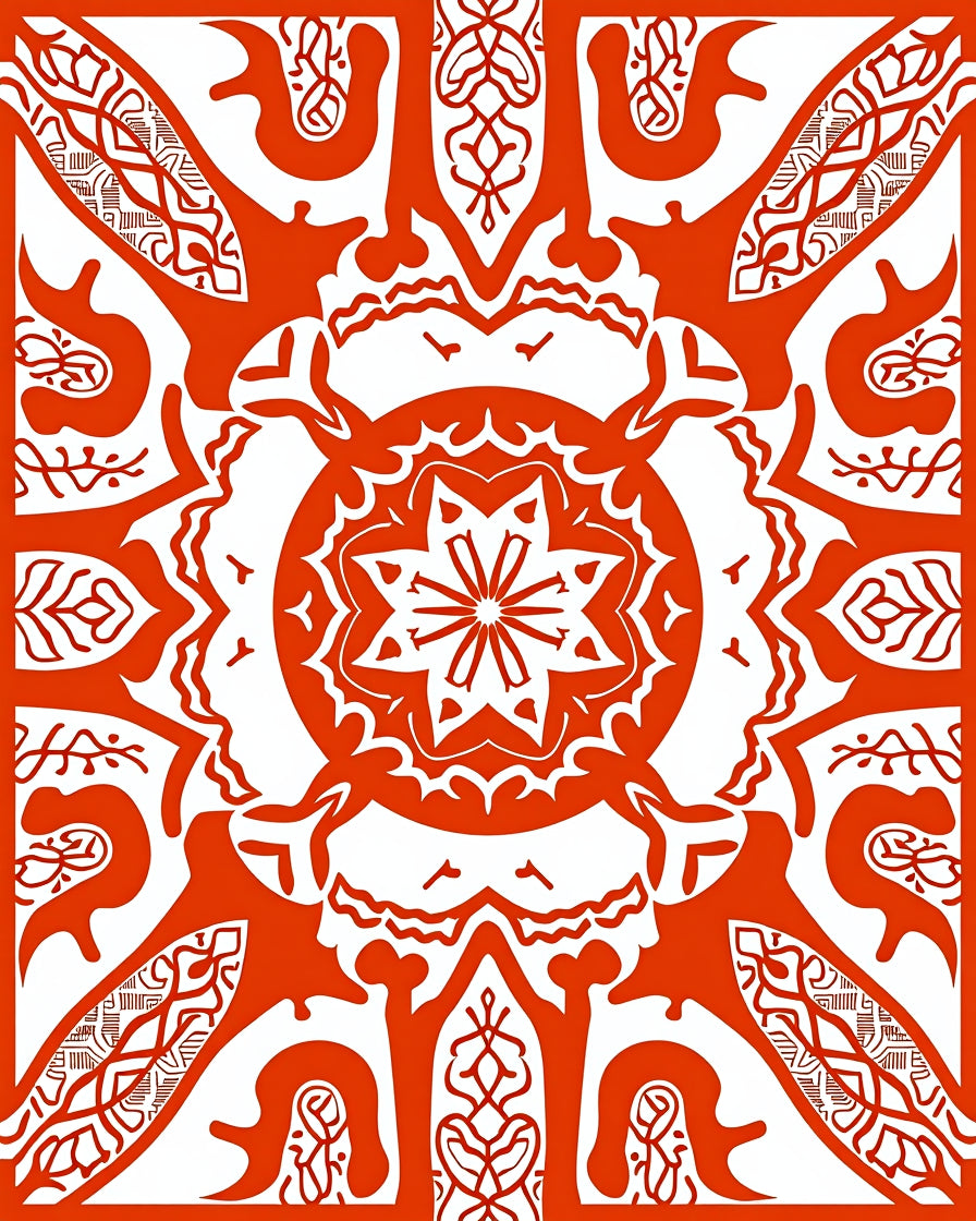 Red Mandala Geometric Pattern Rug