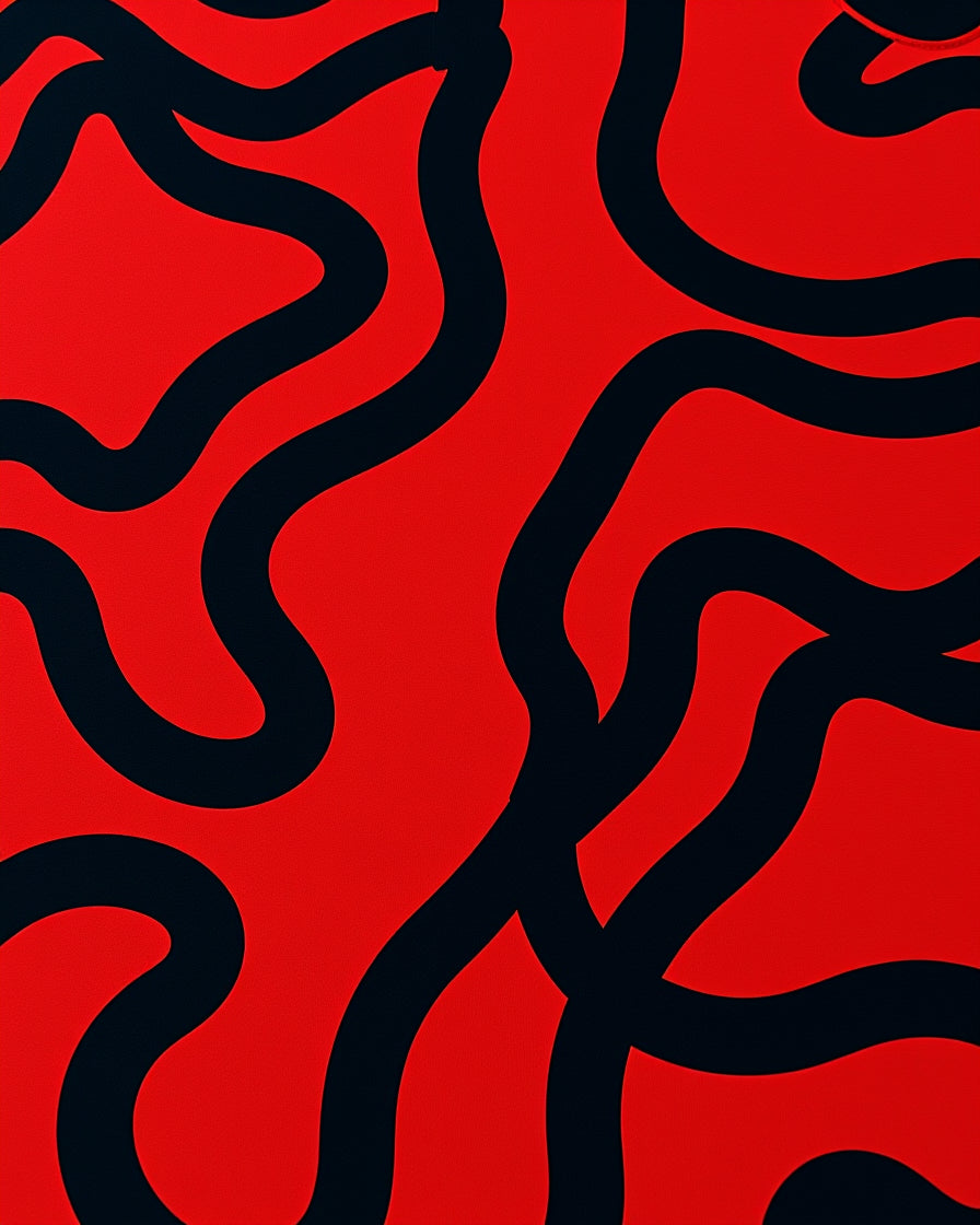Bold Red Black Abstract Rug