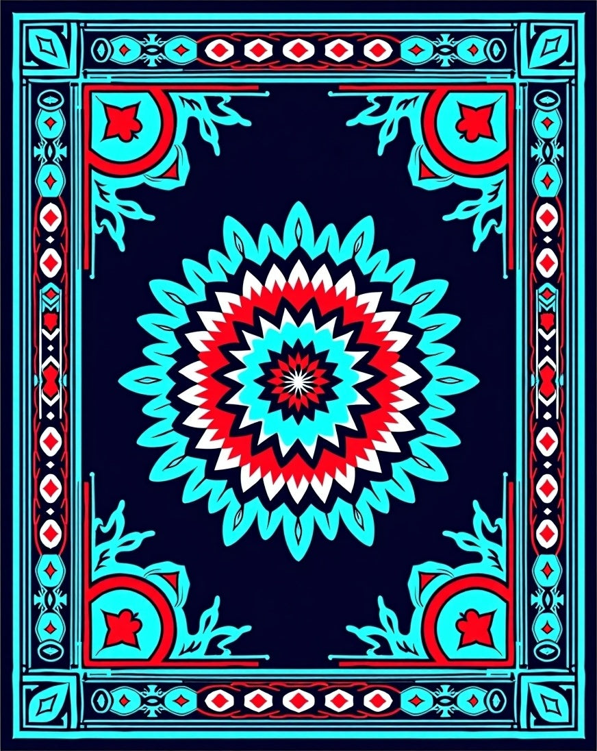 Bold Geometric Medallion With Border Rug