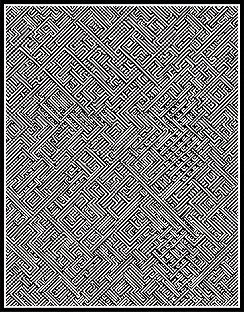 Bold Black White Maze Pattern Rug