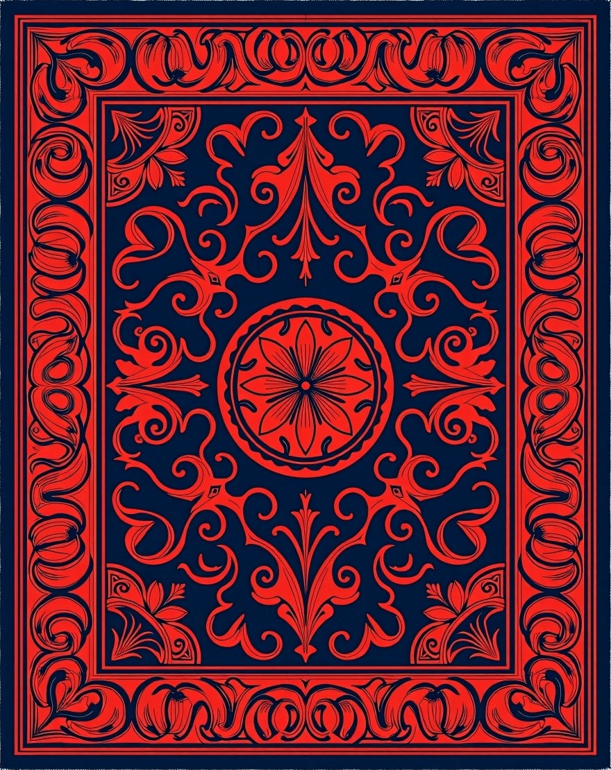 Classic Red Navy Floral Ornamental Rug