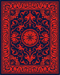 Classic Red Navy Floral Ornamental Rug